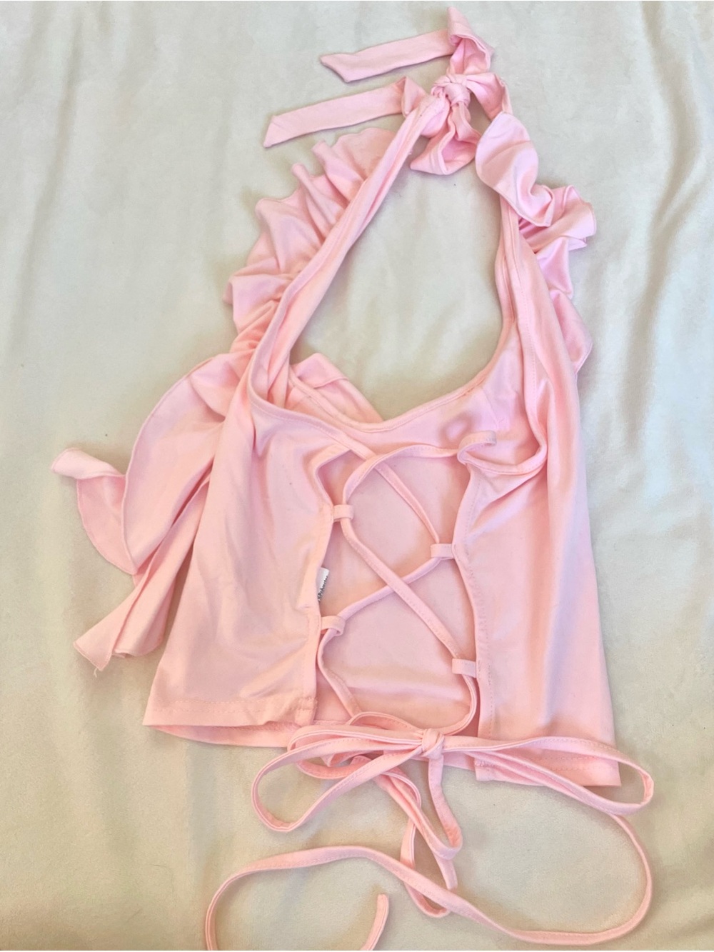 Pink Ruffle Halter Women’s Top - Picture 2 of 2